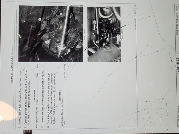 Slightly loosen fuel line (A) at fuel injection pump